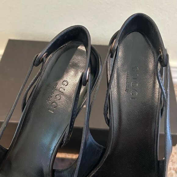 GUCCI size 35.5C Sandal Heels Black Leather made in Italy - Picture 2 of 12